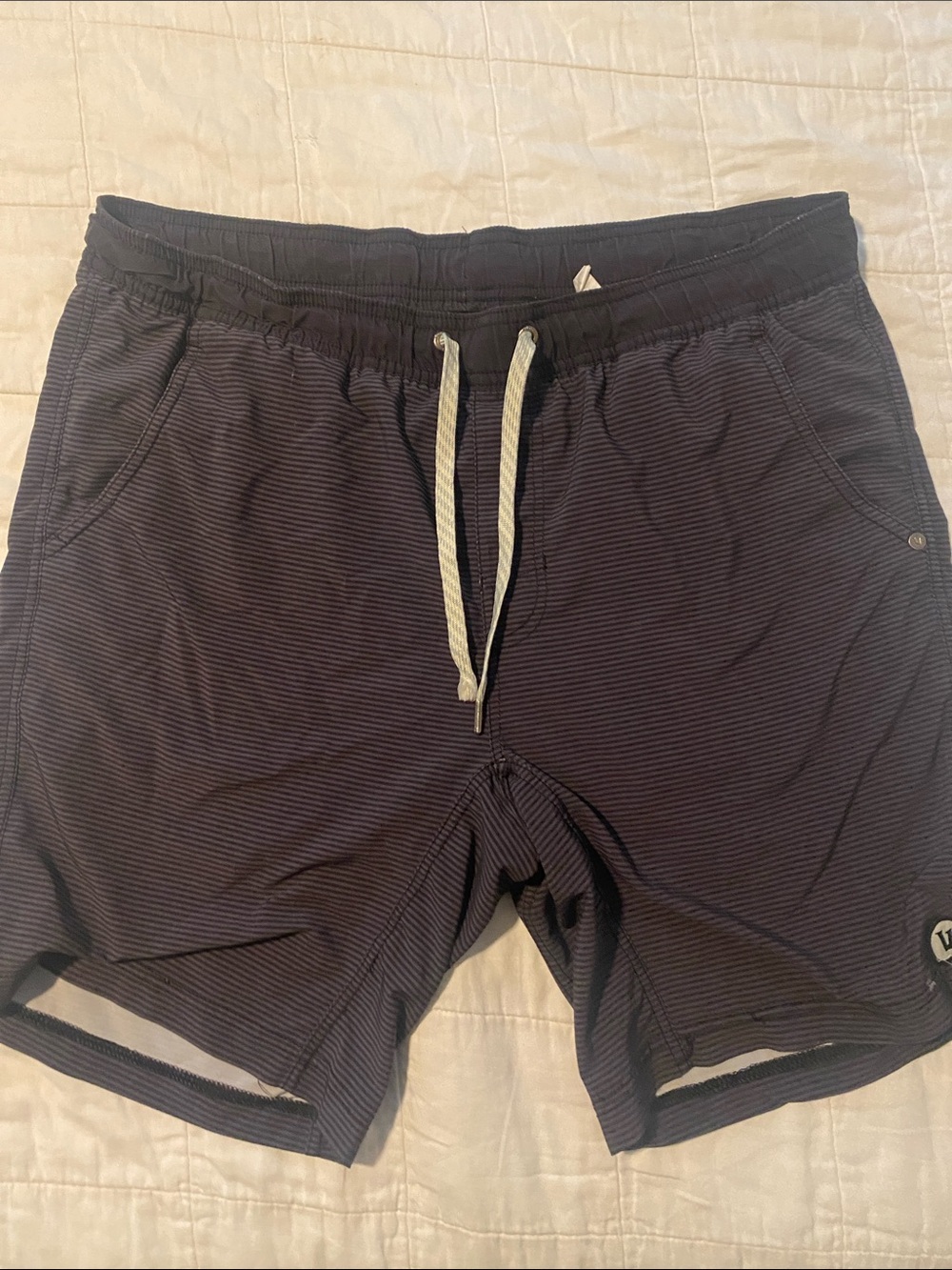 Vuori Men's Grey Micro-Striped Performance Core Shorts